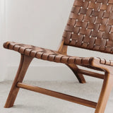 Natural-Brown Saddle Leather Woven Back Side Chair Image - 9