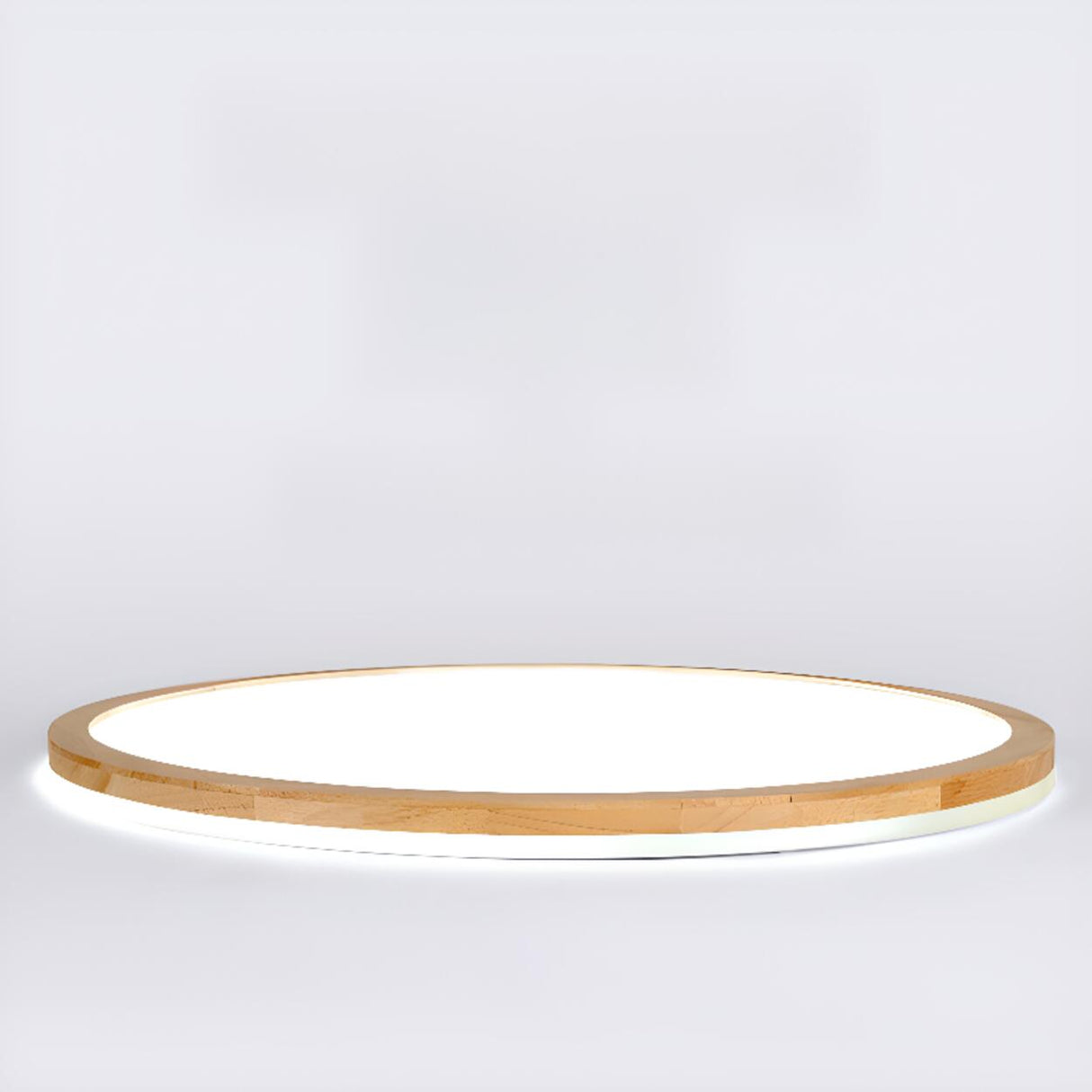 Natural Circle Wood LED Ceiling Light Living Room Image - 14