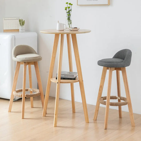Natural Circular Wooden Bistro Bar Table with Shelf Storage Image - 1