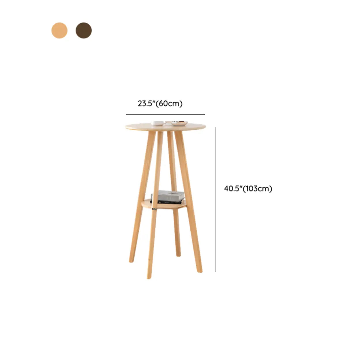 Natural Circular Wooden Bistro Bar Table with Shelf Storage 