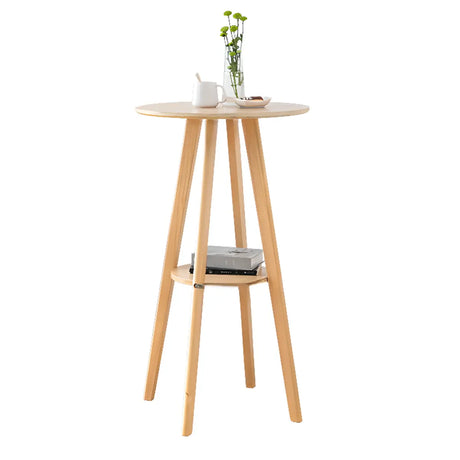 Natural Circular Wooden Bistro Bar Table with Shelf Storage Image - 2