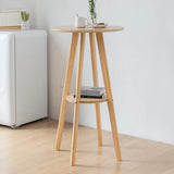 Natural Circular Wooden Bistro Bar Table with Shelf Storage Image - 5