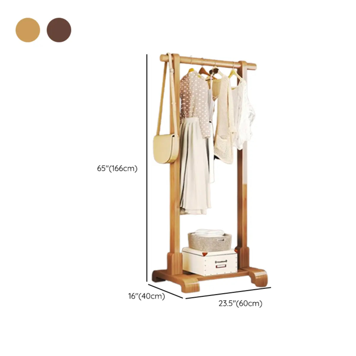 Natural Color Shelves and Hooks Wood Freestanding Coat Rack 