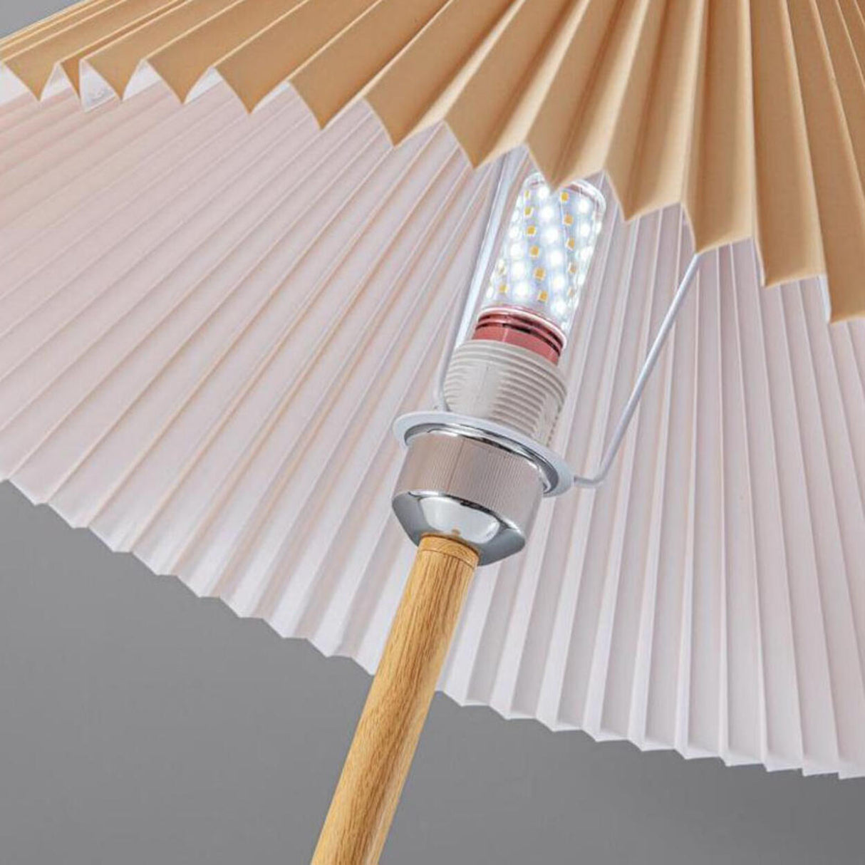 Natural Dark Green Pleated Cone Metal Floor Lamp Image - 10
