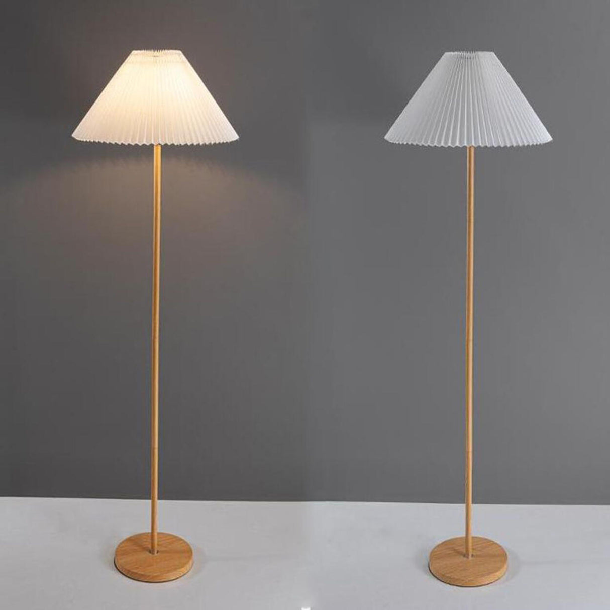 Natural Dark Green Pleated Cone Metal Floor Lamp Image - 12