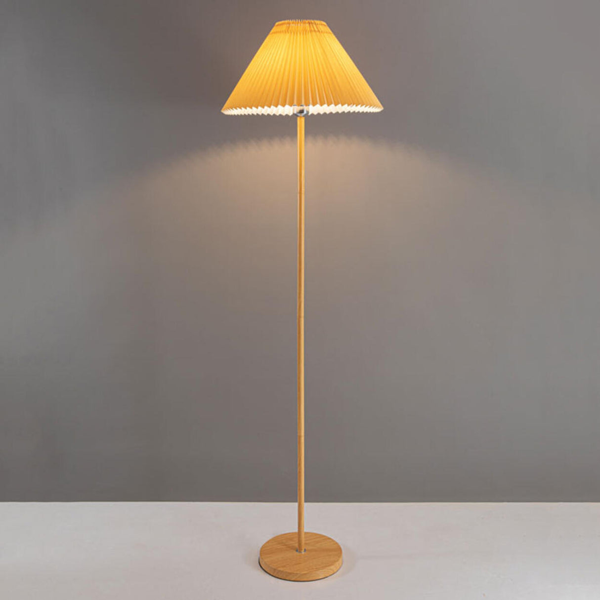Natural Dark Green Pleated Cone Metal Floor Lamp Image - 15
