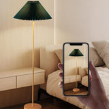 Natural Dark Green Pleated Cone Metal Floor Lamp Image - 6
