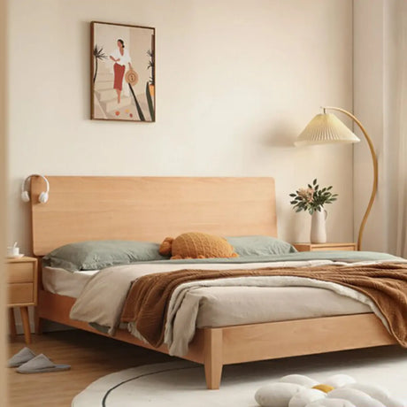Natural Easy Assembly Queen Panel Bed with Headboard Image - 1