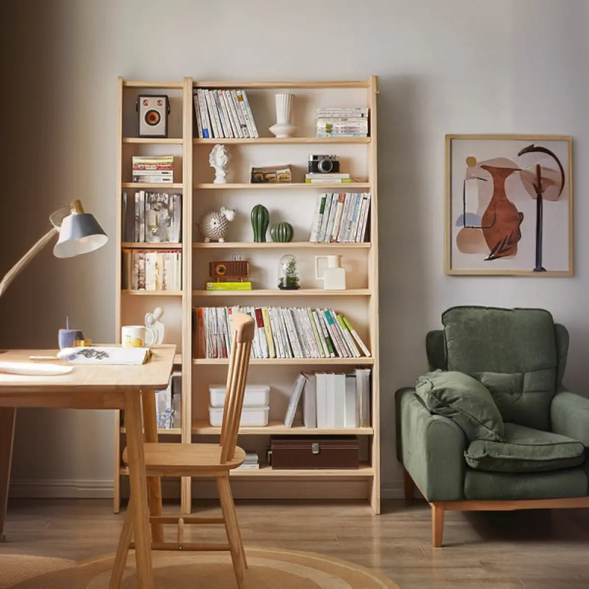 Natural Finish Casual Ladder Wooden Display Bookshelf Image - 6