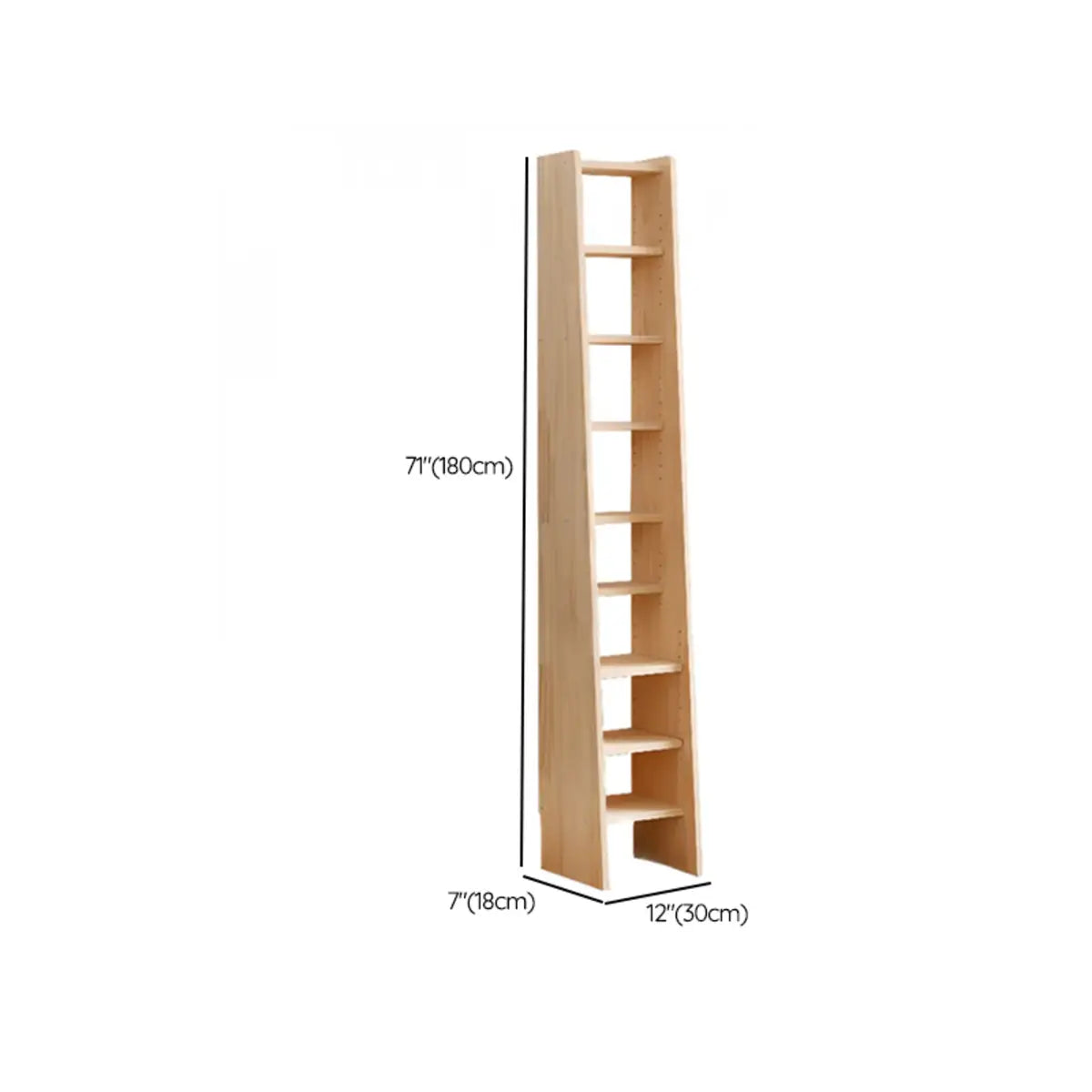 Natural Finish Casual Ladder Wooden Display Bookshelf 