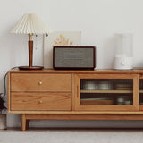 Natural Finish Cherry Wood Enclosed Storage TV Stand Image - 10