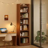 Natural Finish Classic Timber 7 Shelves Narrow Bookcase Image - 1