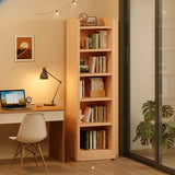 Natural Finish Classic Timber 7 Shelves Narrow Bookcase Image - 2