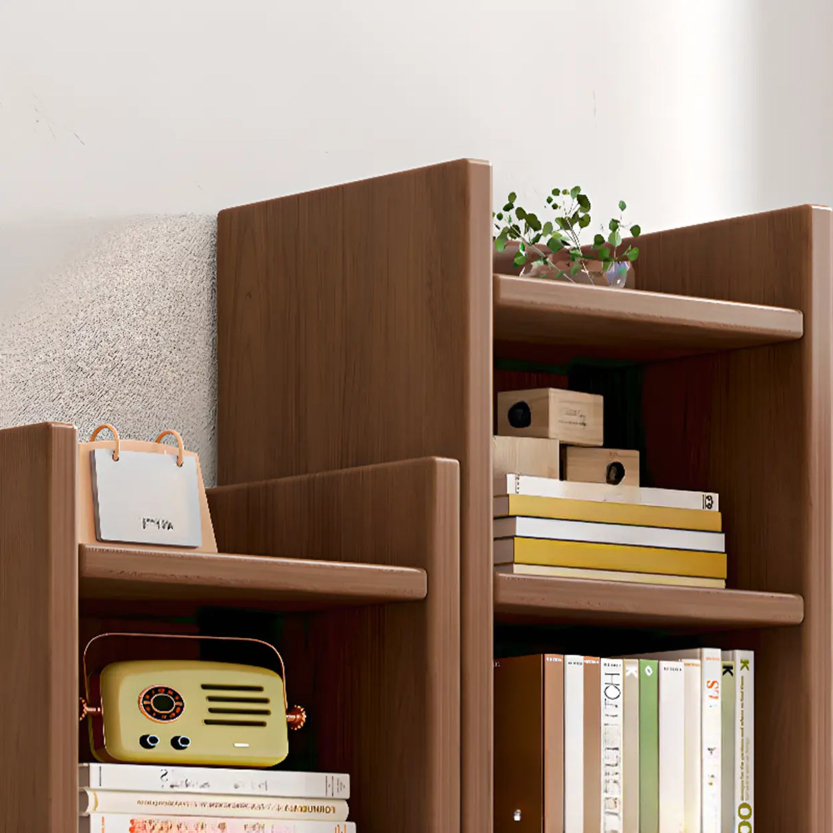 Natural Finish Classic Timber 7 Shelves Narrow Bookcase Image - 8