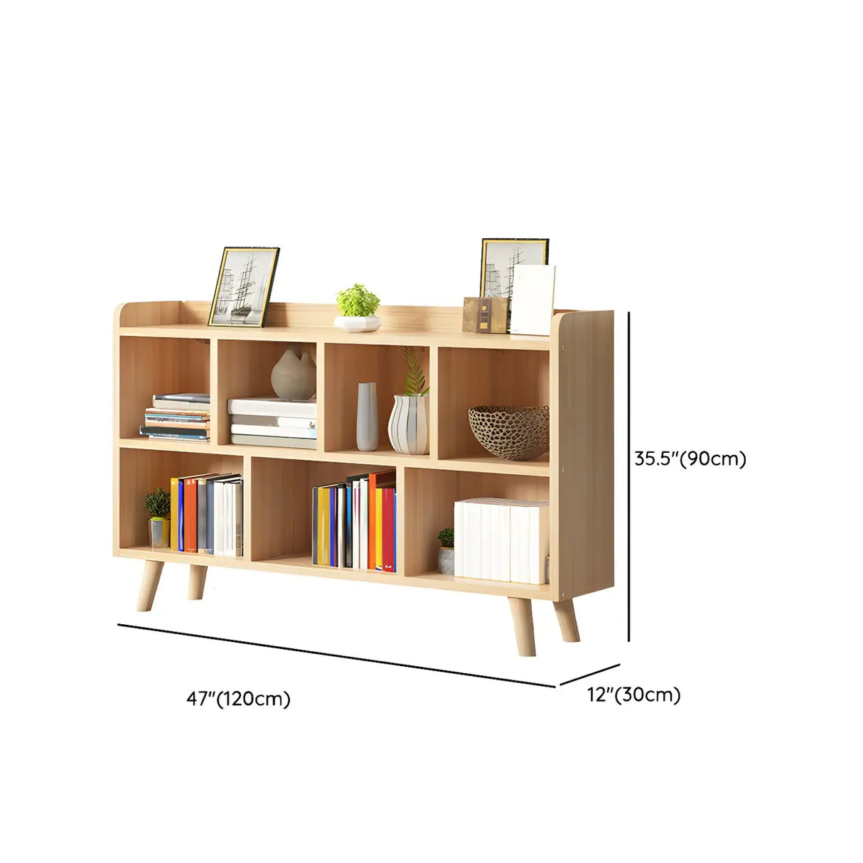 Natural Finish Closed Wood Horizontal Storage Bookcase Image - 17
