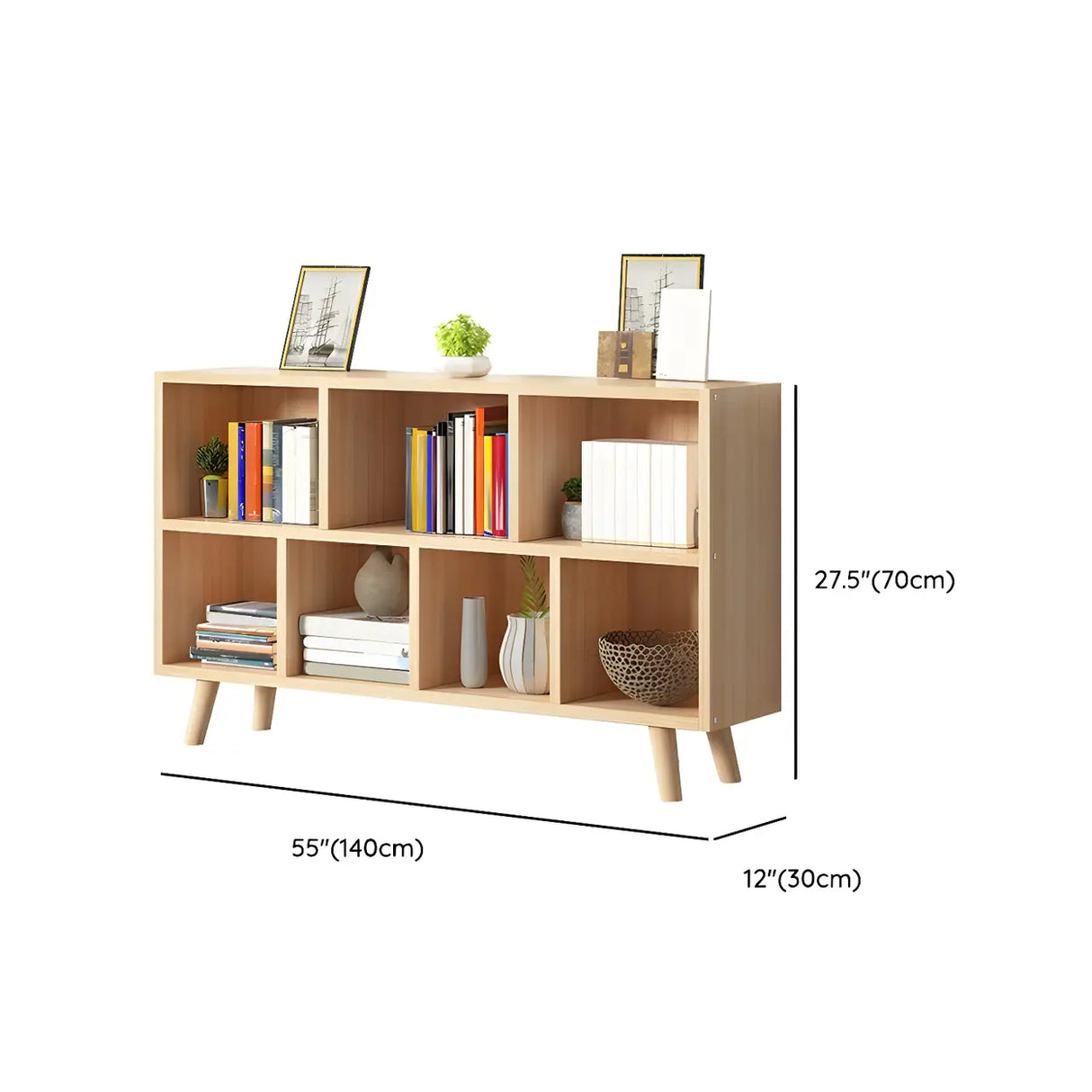 Natural Finish Closed Wood Horizontal Storage Bookcase Image - 19