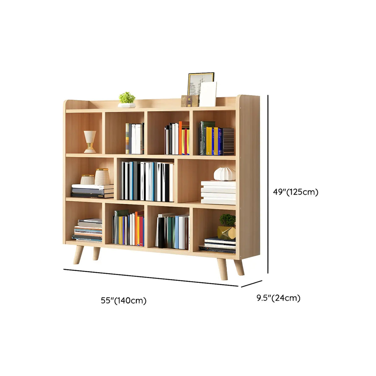 Natural Finish Closed Wood Horizontal Storage Bookcase Image - 30