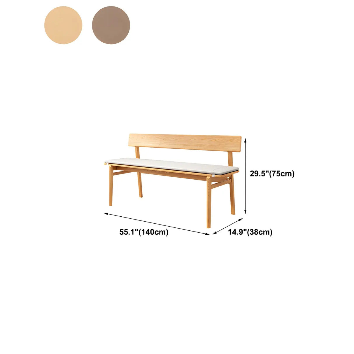 Natural Finish Cushioned Dining Bench with Back and Leg Image - 19