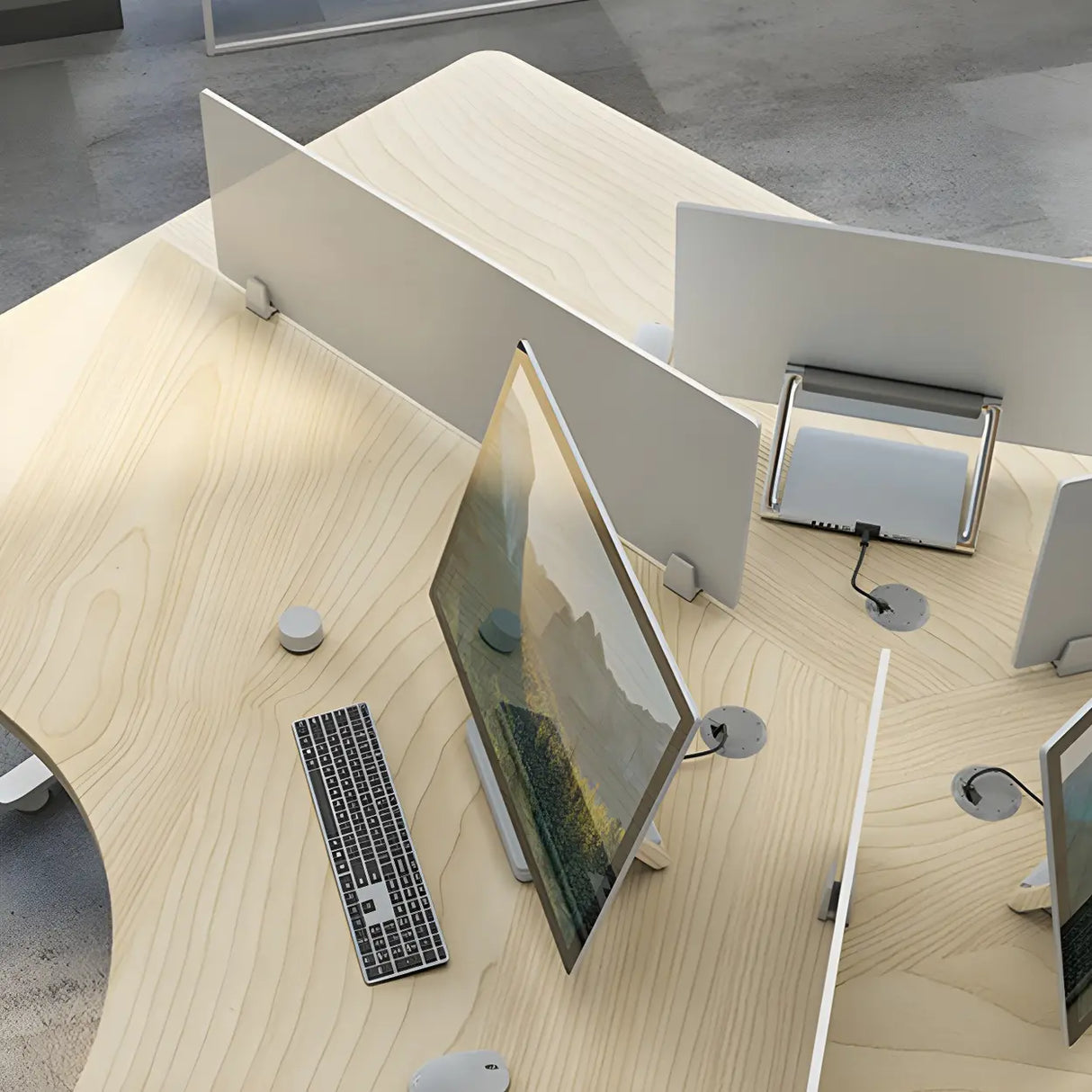 Natural Finish Free Form Sled Long Deep Computer Desk Image - 9