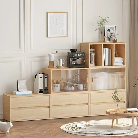 Natural Finish Horizontal Light Wood Dresser for Drawer Image - 1