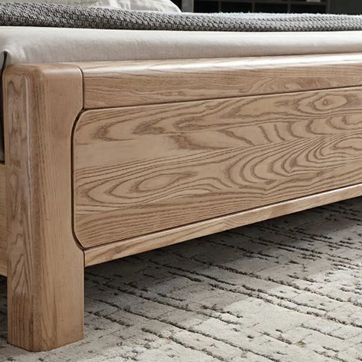 Natural Finish King Wooden Bed with Panel Headboard Image - 11