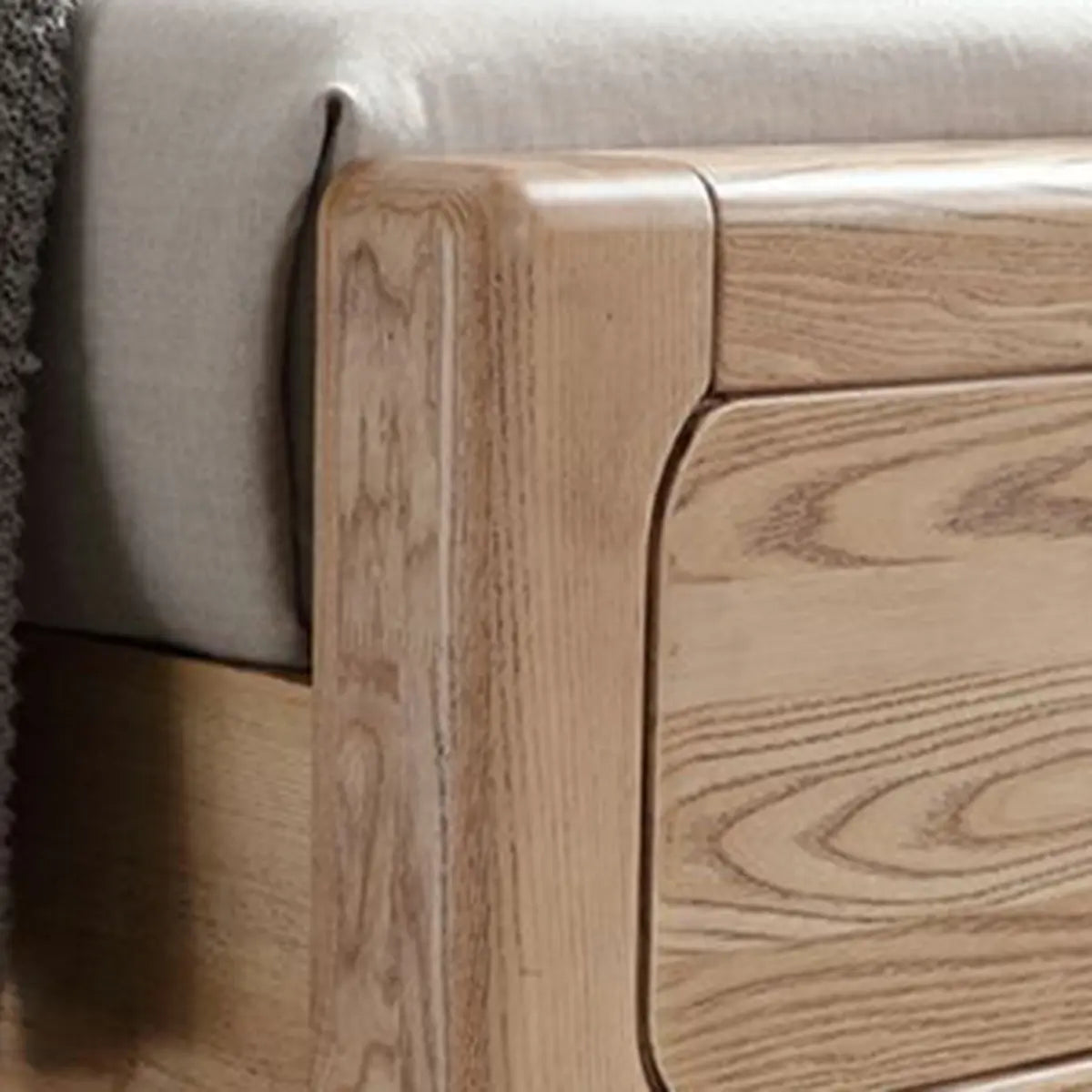 Natural Finish King Wooden Bed with Panel Headboard Image - 12