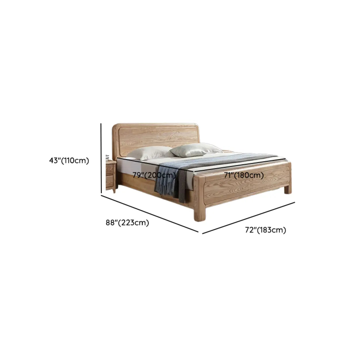 Natural Finish King Wooden Bed with Panel Headboard Image - 14