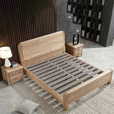Natural Finish King Wooden Bed with Panel Headboard Image - 4