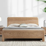 Natural Finish King Wooden Bed with Panel Headboard Image - 5