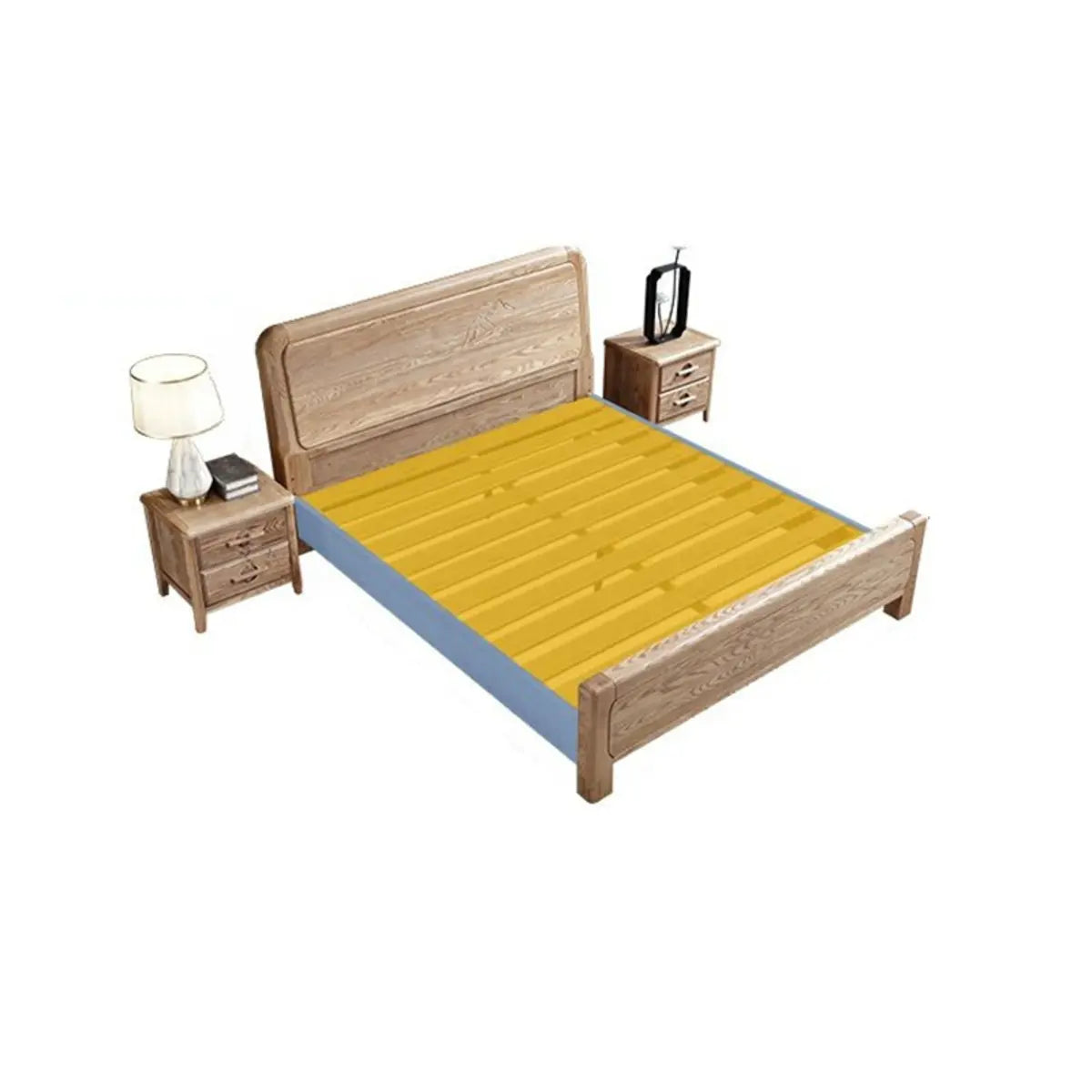 Natural Finish King Wooden Bed with Panel Headboard Image - 6