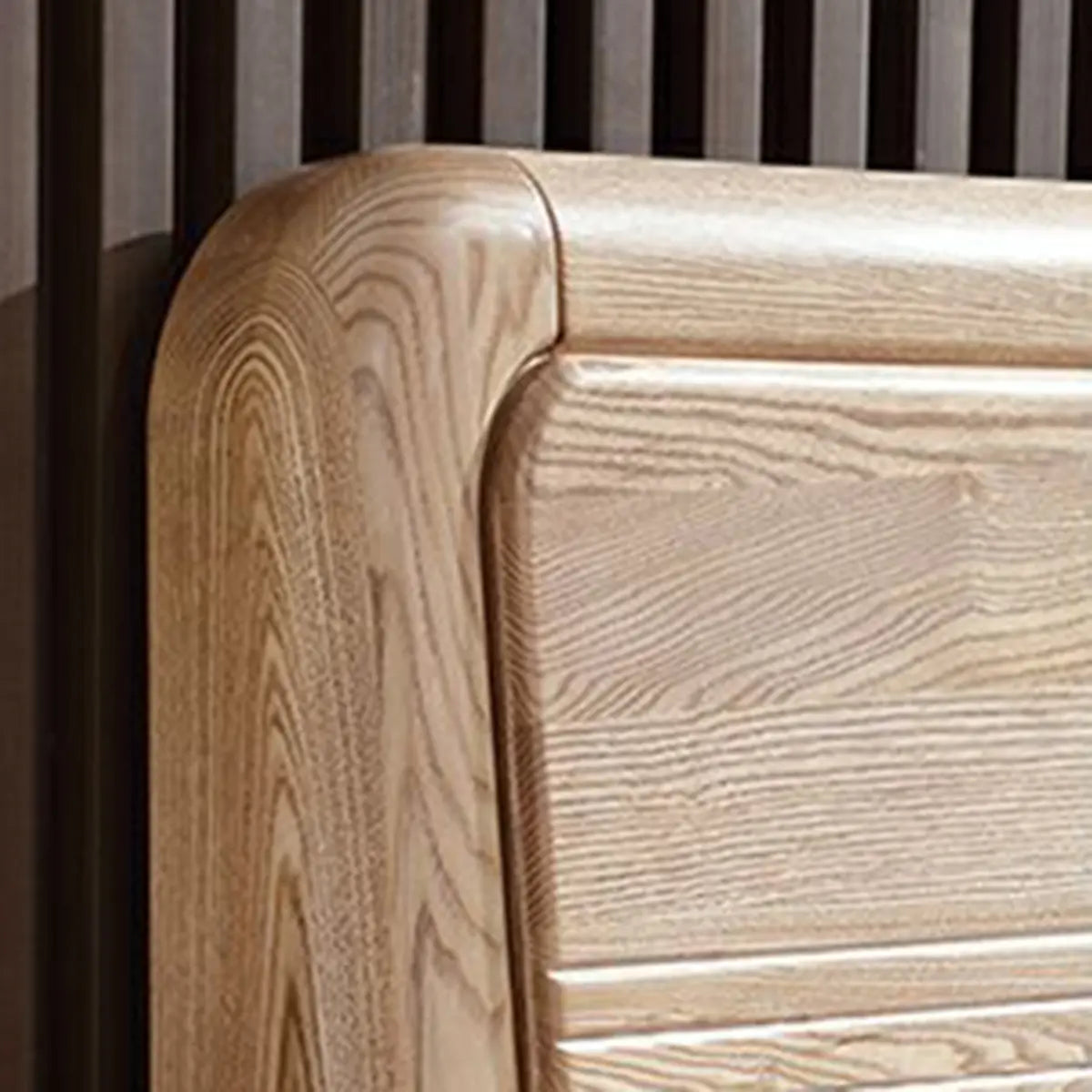 Natural Finish King Wooden Bed with Panel Headboard Image - 9