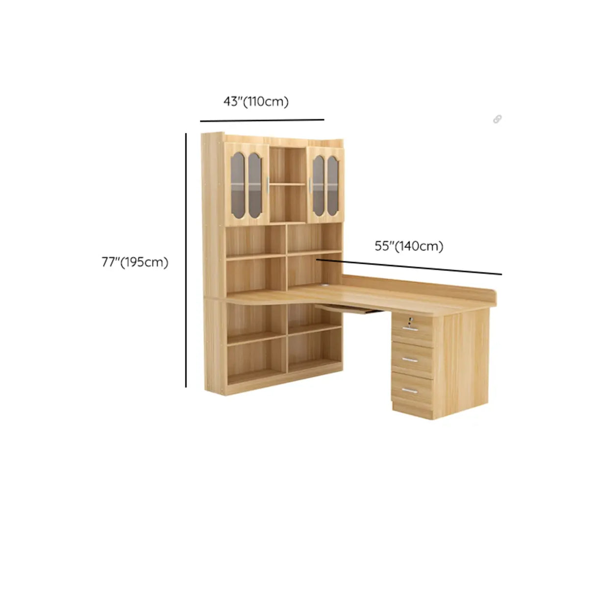 Natural Finish L-Shaped Wood Credenza Desk with Storage Image - 12