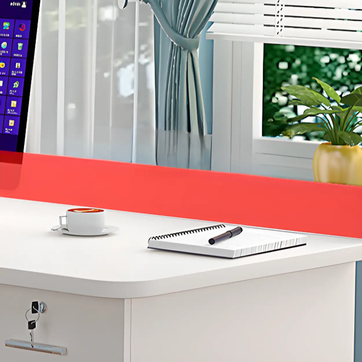 Natural Finish L-Shaped Wood Credenza Desk with Storage Image - 4