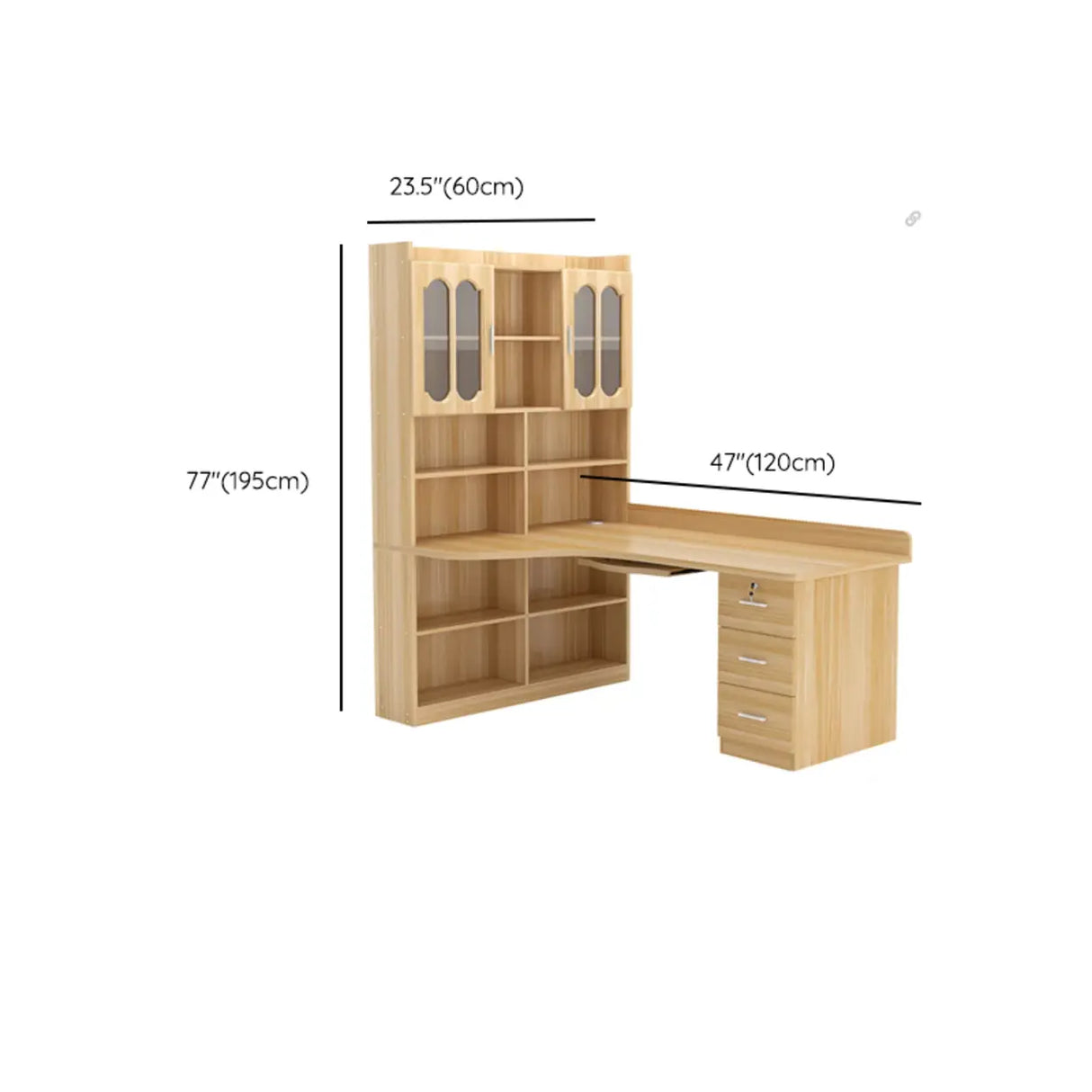 Natural Finish L-Shaped Wood Credenza Desk with Storage 
