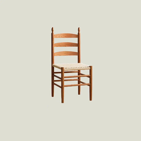 Natural Finish Ladder Back Woven Wooden Dining Chair Image - 2
