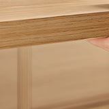 Natural Finish Long Wooden Writing Desk with Storage Image - 10