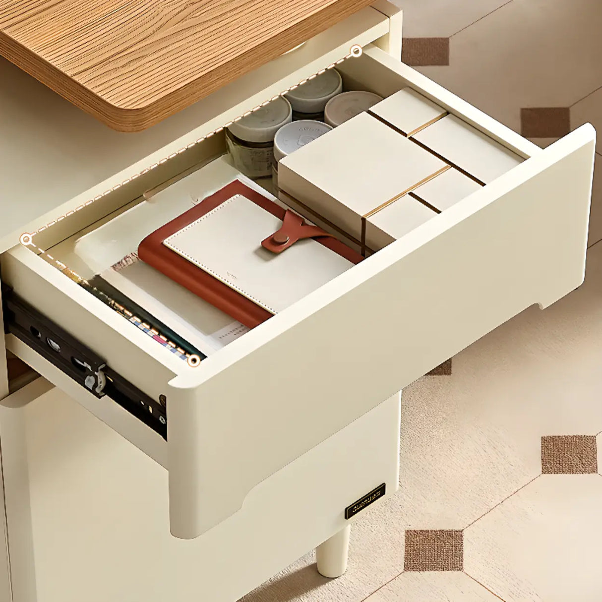 Natural Finish Long Wooden Writing Desk with Storage Image - 12