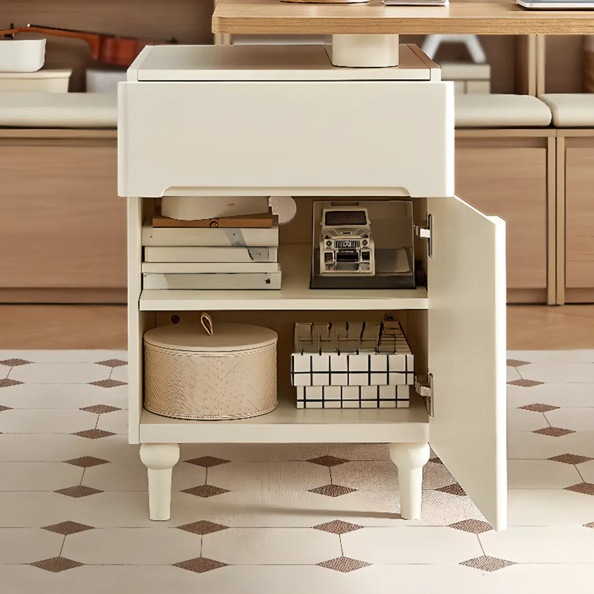 Natural Finish Long Wooden Writing Desk with Storage Image - 13