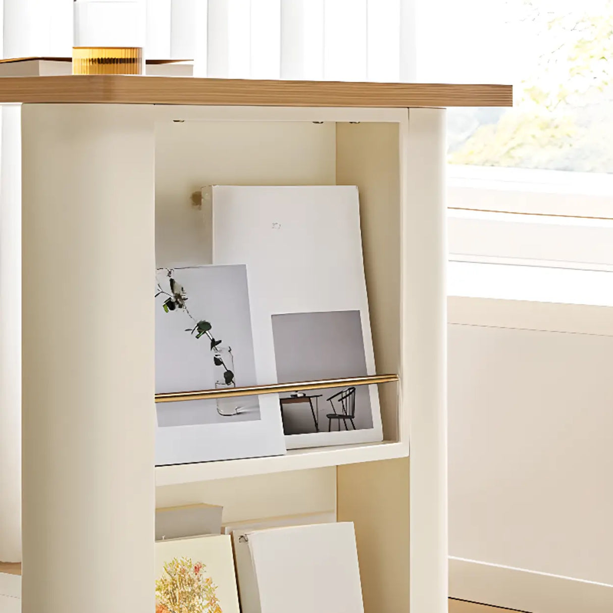 Natural Finish Long Wooden Writing Desk with Storage Image - 14