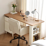 Natural Finish Long Wooden Writing Desk with Storage Image - 19