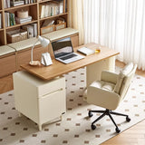 Natural Finish Long Wooden Writing Desk with Storage Image - 20