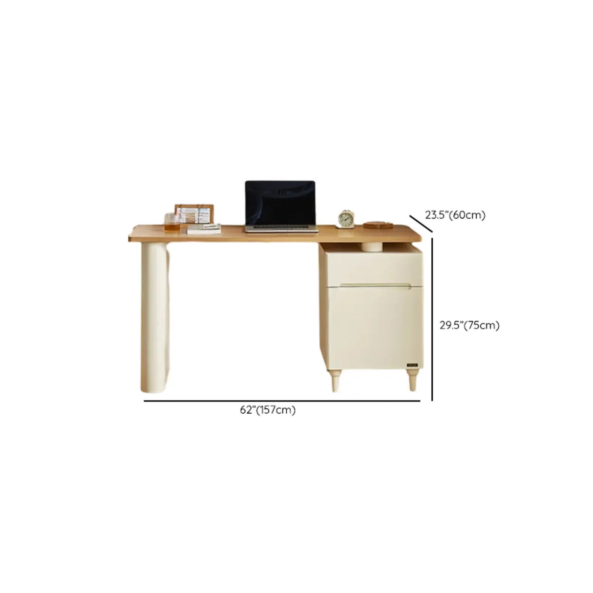 Natural Finish Long Wooden Writing Desk with Storage 