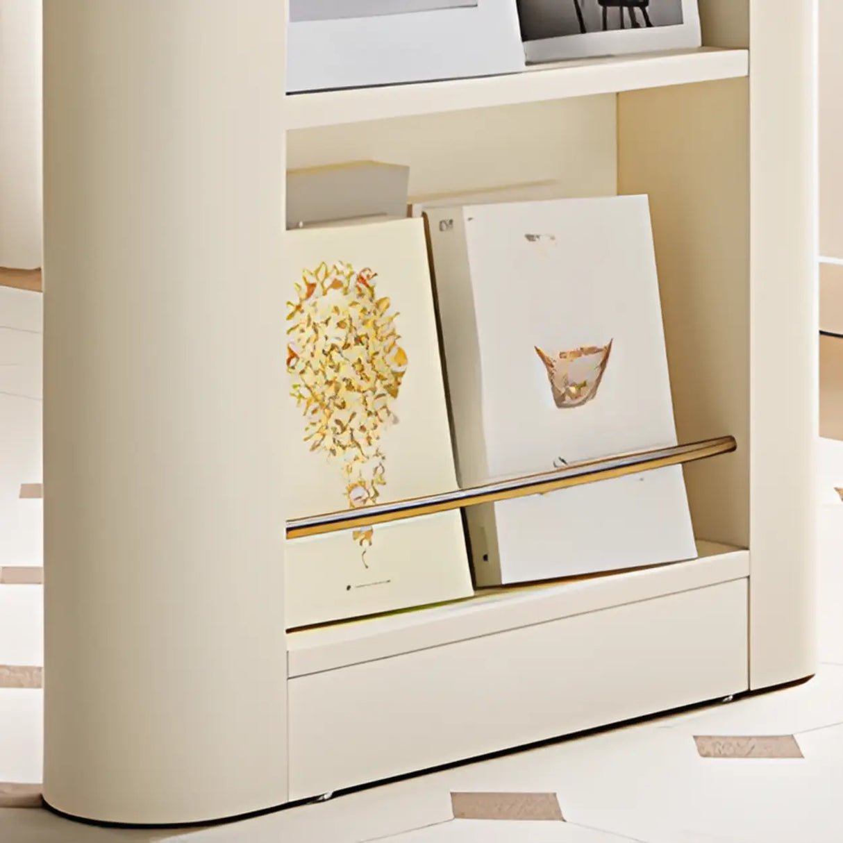 Natural Finish Long Wooden Writing Desk with Storage Image - 7