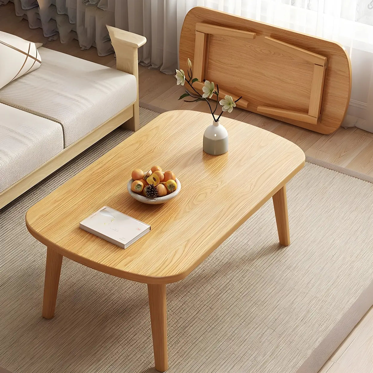 Natural Finish Manufactured Wood Storage Coffee Table Image - 2