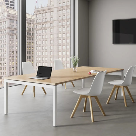 Natural Finish Multi-person Long Wooden Writing Desk Image - 1