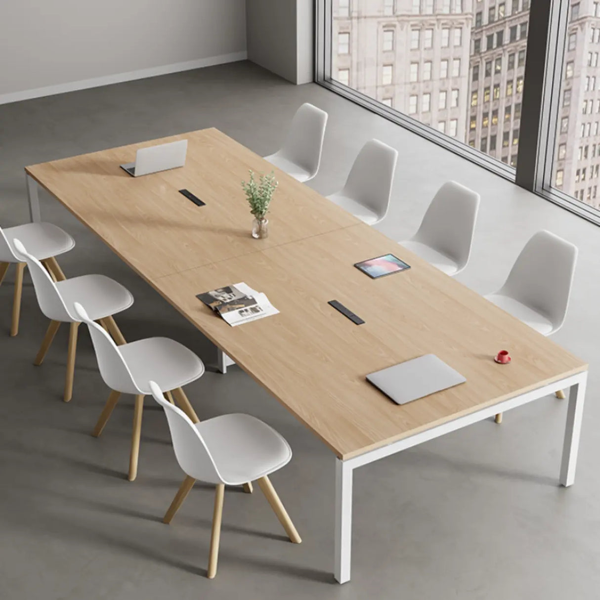 Natural Finish Multi-person Long Wooden Writing Desk Image - 3