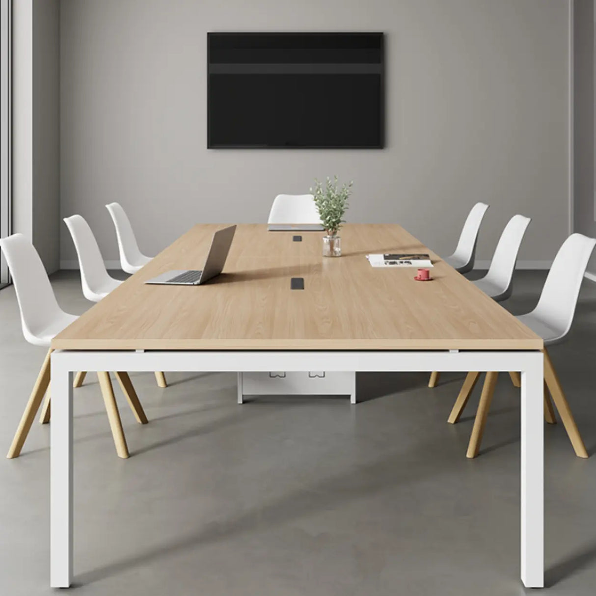 Natural Finish Multi-person Long Wooden Writing Desk Image - 4