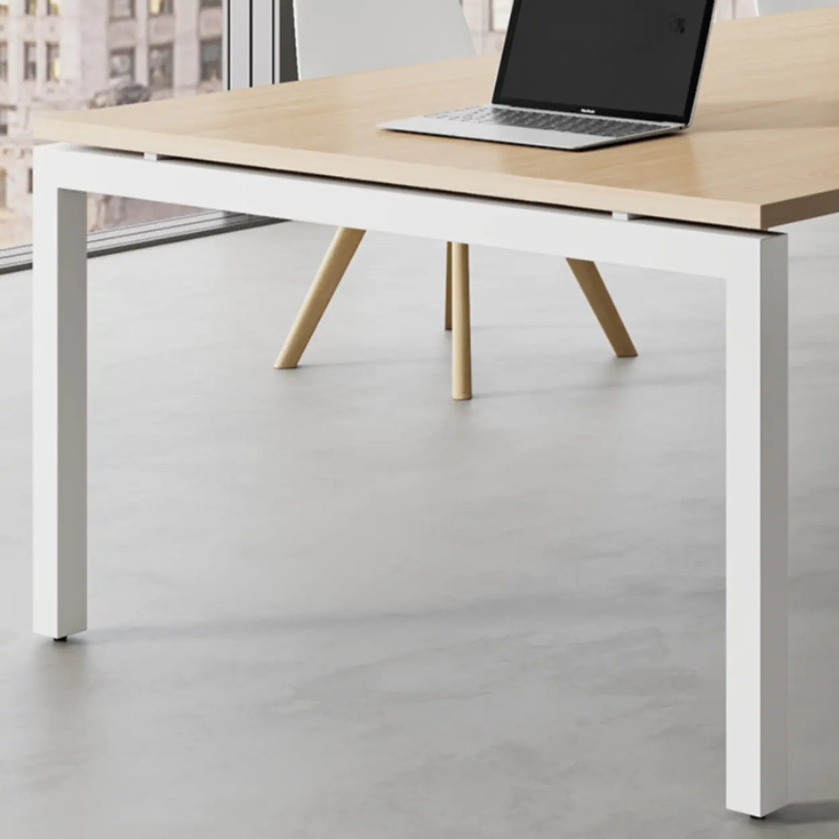 Natural Finish Multi-person Long Wooden Writing Desk Image - 9