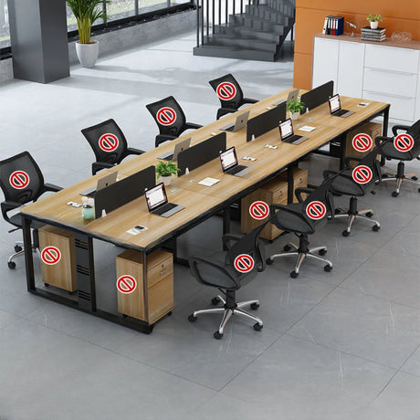 Natural Finish Multi-person Wooden Desk with Storage Image - 1