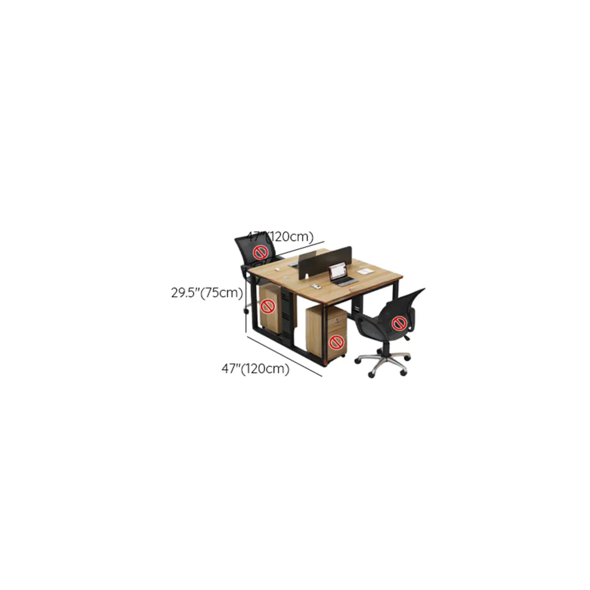 Natural Finish Multi-person Wooden Desk with Storage Image - 10